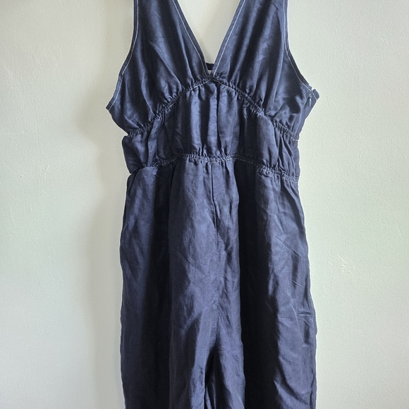 New Anthropolgie x Sancia Oda V-Neck Halter Navy Blue Romper Jumpsuit NWT Medium - Picture 12 of 17